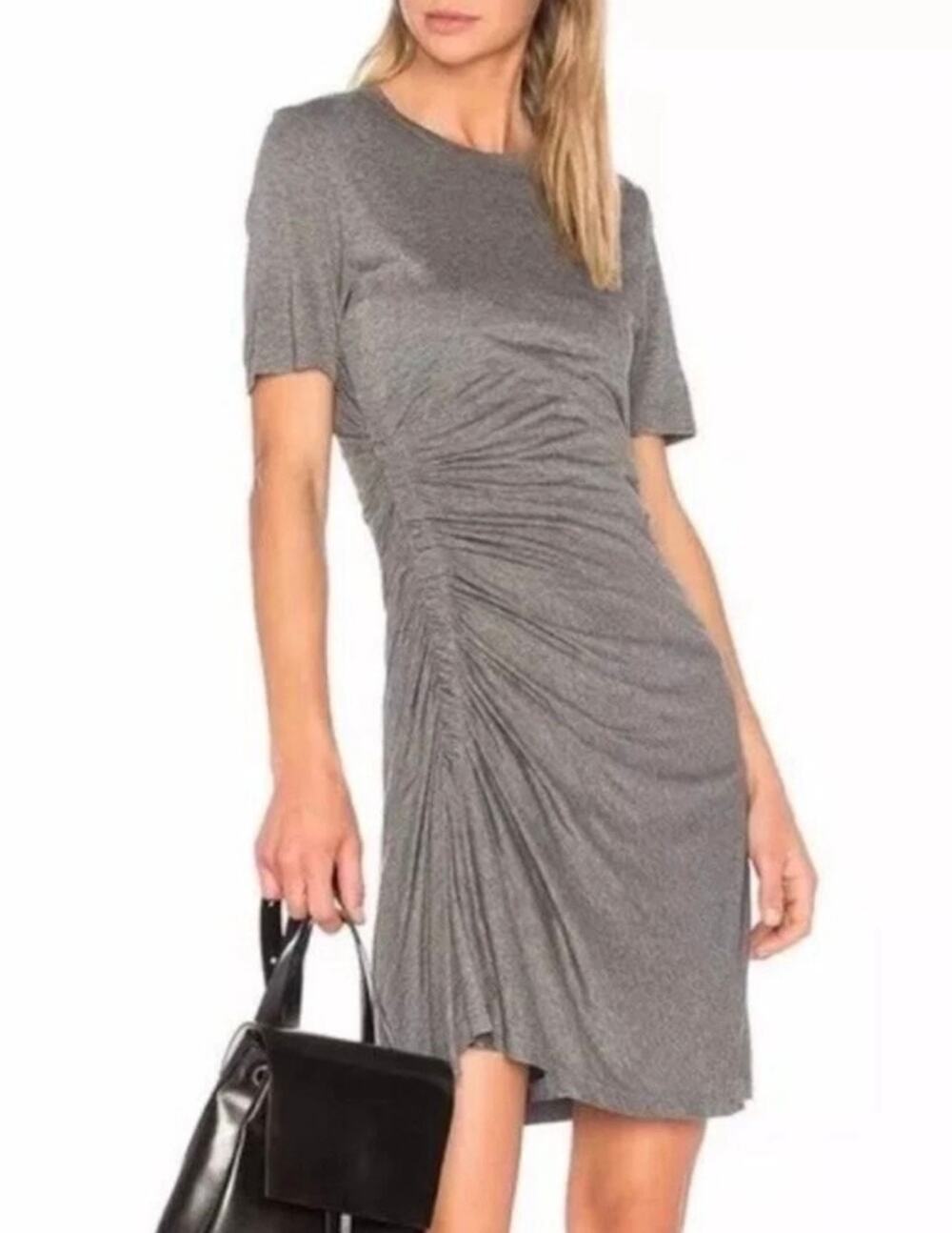 A.L.C. Mini Dress Sally Side Ruched Knit Gray Jersey Stretch size XS